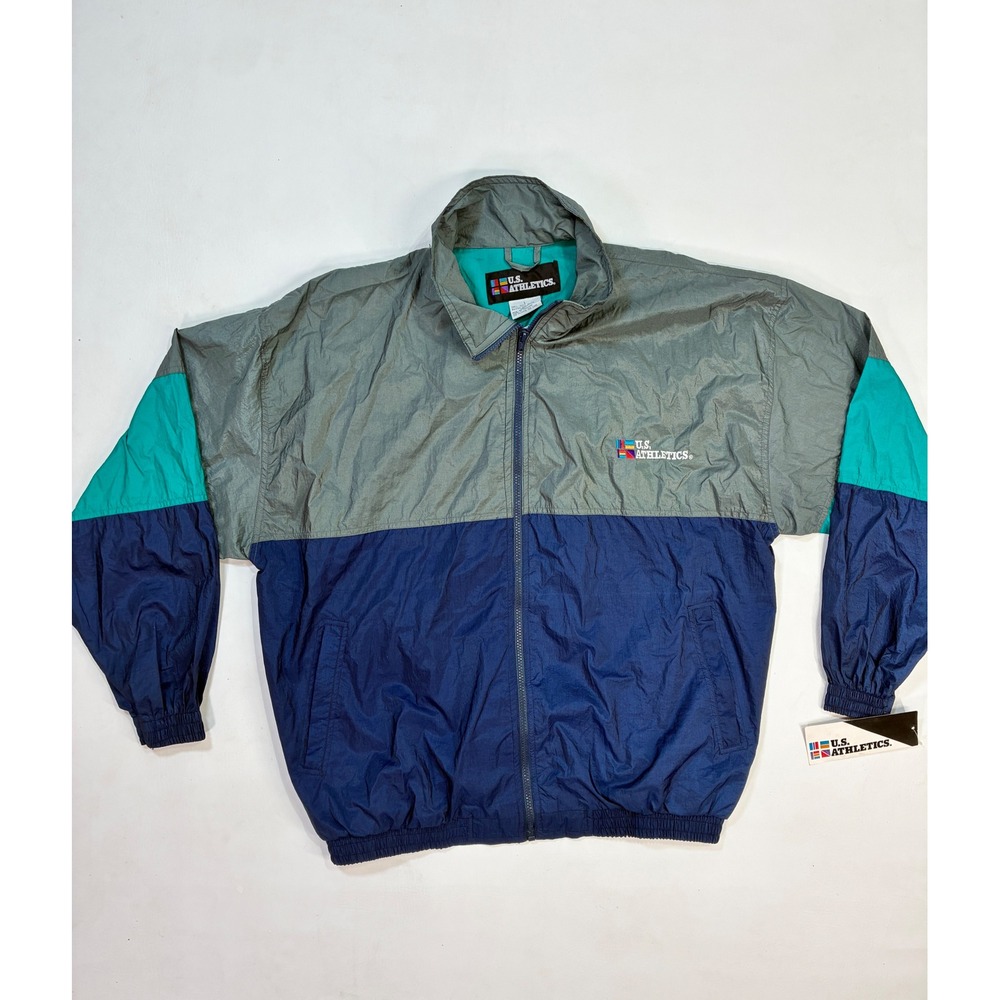 Vintage US Athletics Colorblock Nylon Windbreaker Jacket Size L Retro 90s
